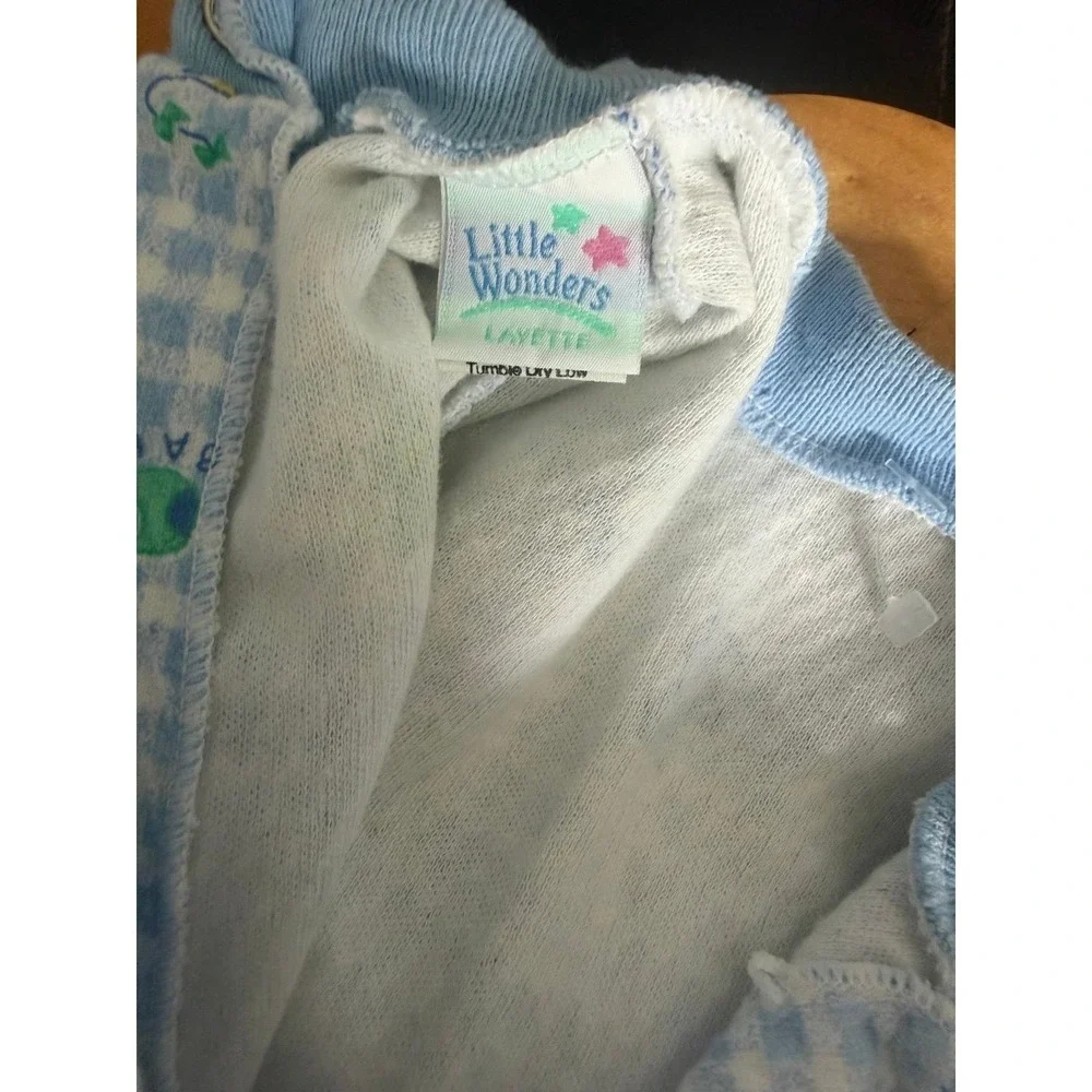 Vintage Little Wonders Layette Cotton Footie Blue Gingham Plaid Small 0-3 Months